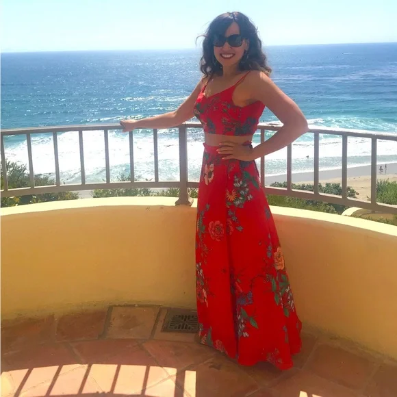 Lulus two piece tropical red dress - Picture 1 of 7